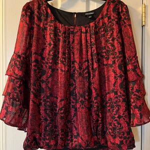 Roz & Ali Size Large Red and Black Top